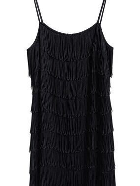 Black Fringe Slip Dress - Women's Evening Dress- ILGWU- union- between 1974-1993